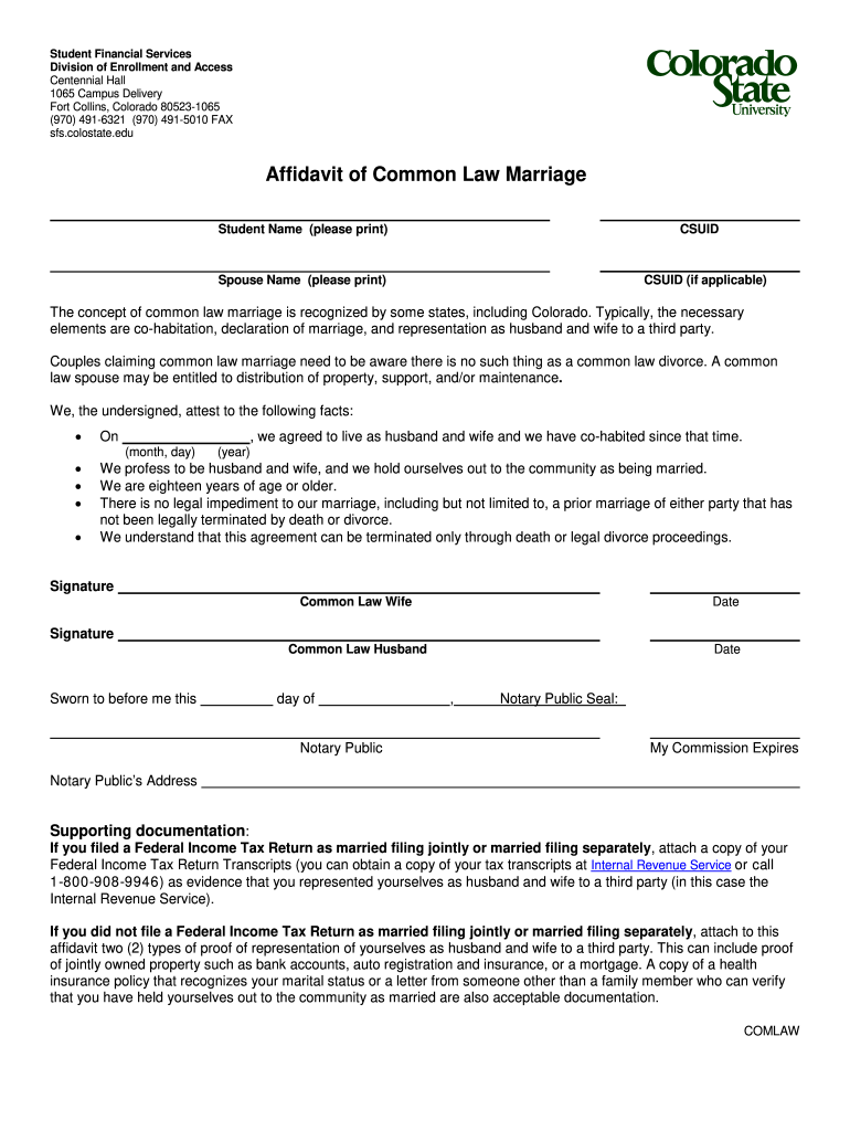 Common Law Marriage Colorado  Form
