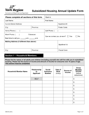 York Region Subsidized Housing Annual Update Form