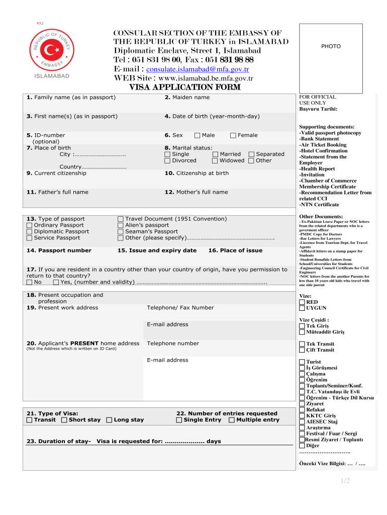 Turkey Visa Application  Form