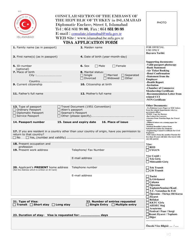 turkey visit visa application form for pakistani