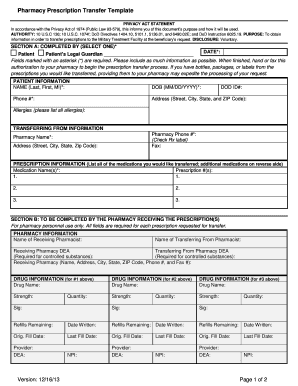 Pharmacy Prescription Transfer Template  Form