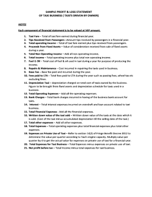 Uber Profit and Loss Statement Template  Form