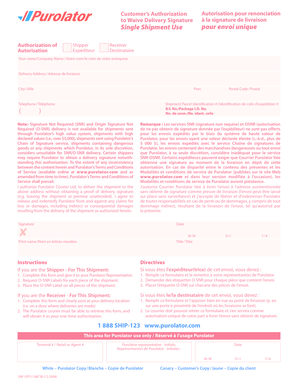 Purolator Letter of Authorization  Form