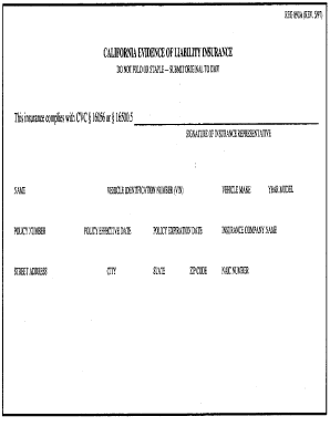 California Evidence of Liability Insurance  Form