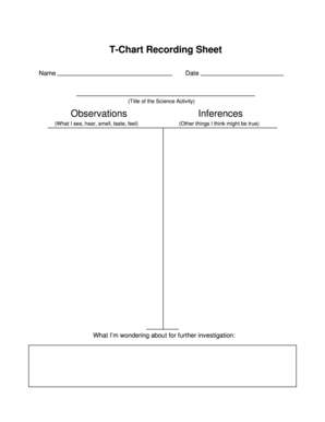 Observations Inferences T Chart Recording Sheet  Form