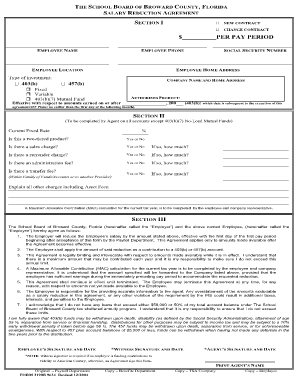 Salary Reduction Agreement for Tax Sheltered Annuities Broward Broward K12 Fl  Form