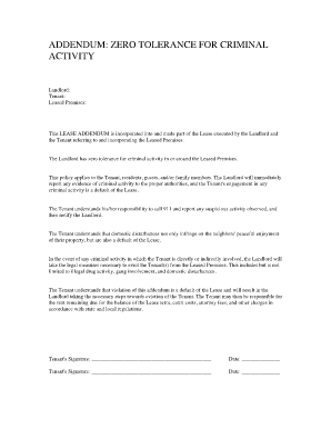 Addendum Zero Tolerance for Criminal Activity  Form