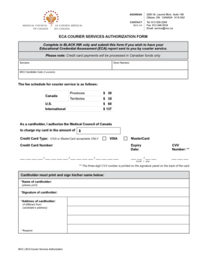 Eca Courier Services Authorization Form Medical Council of Canada