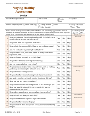 Staying Healthy Assessment  Form