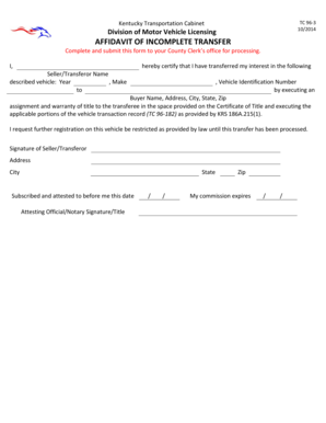 TC 96 3 DOC Transportation Ky  Form