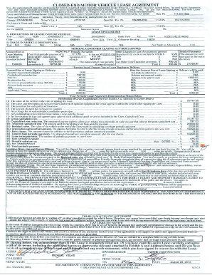 Closed End Motor Vehicle Lease  Form