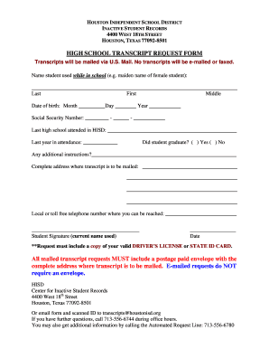 Hisd Transcript Request Form