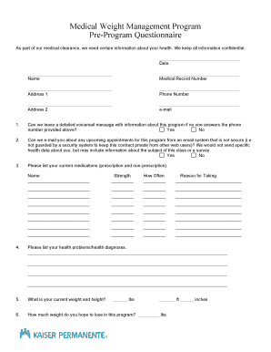Weight Loss Questionnaire Template  Form
