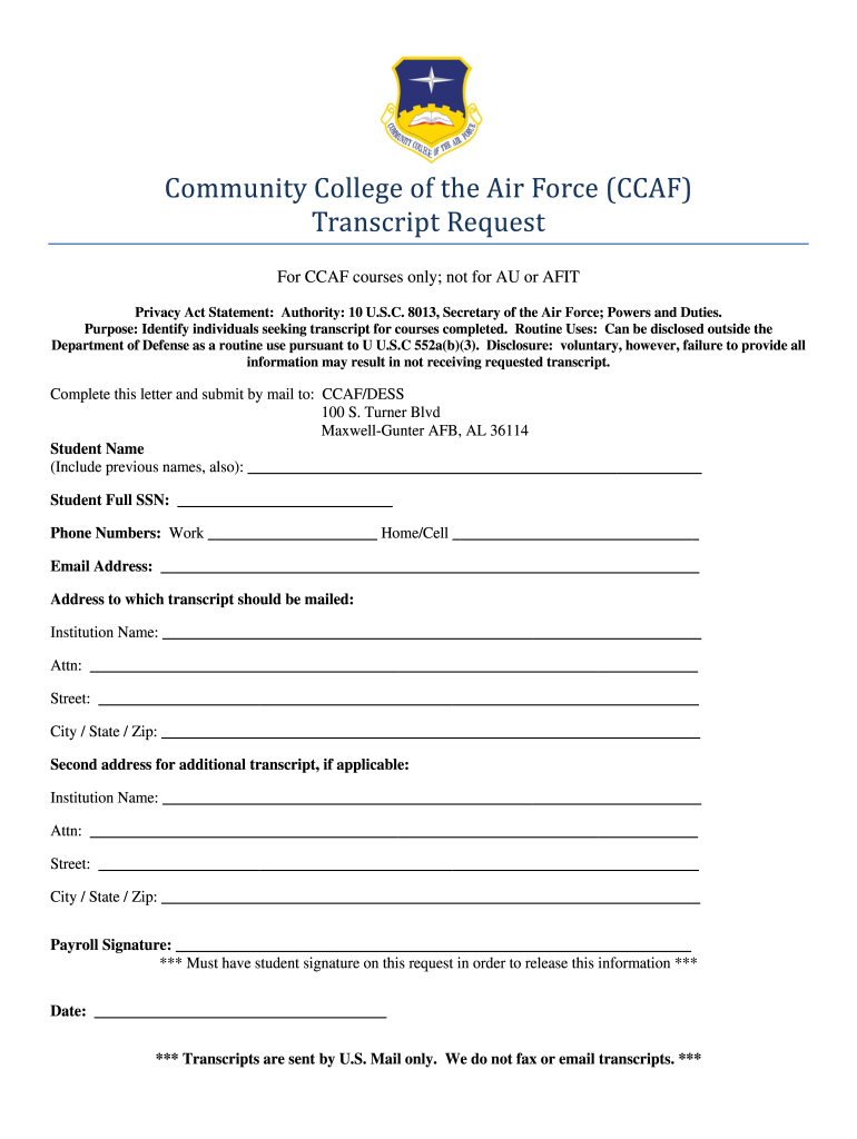 Ccaf Transcript  Form
