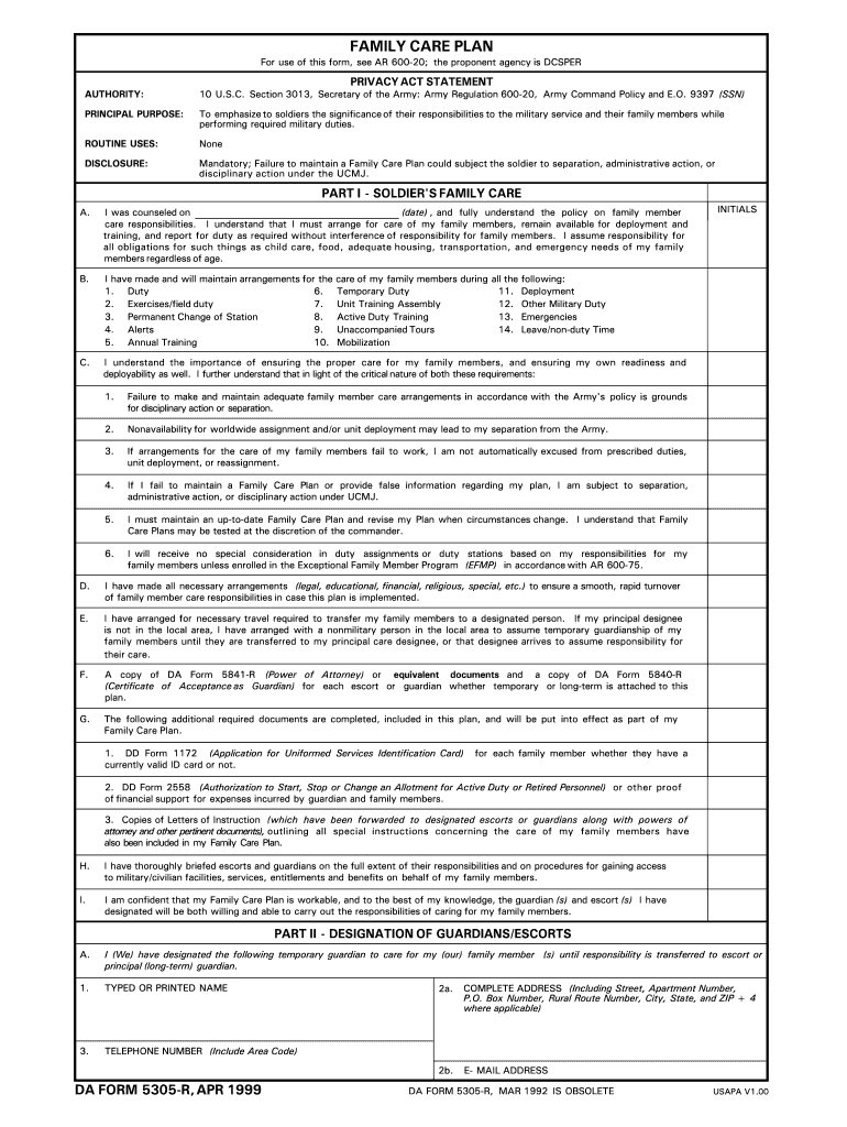 Family Care Plan Army Fill Out And Sign Printable Pdf Template Signnow