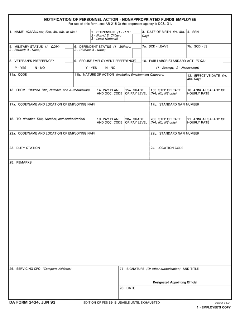  Da Form 3434 1993-2024