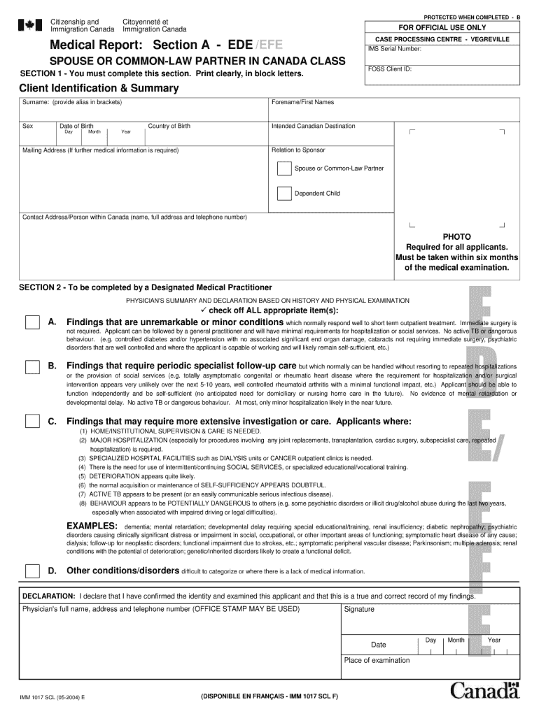  Imm 1017b Upfront Medical Report Form 2004-2024