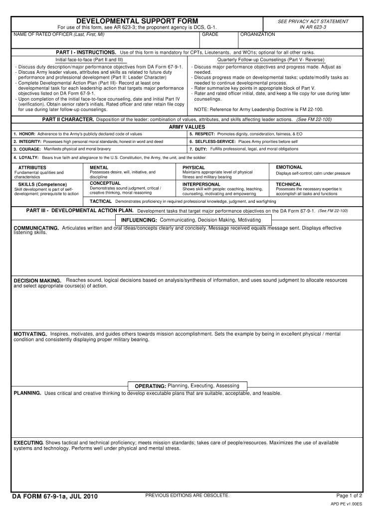  Da Form 67 9 1a 2010-2024