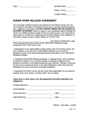 HUBER WORK RELEASE AGREEMENT Co Pierce Wi  Form