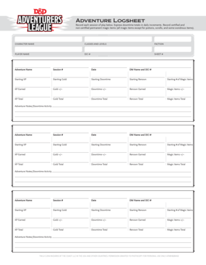 Adventure Logsheet Wizards of the Coast  Form