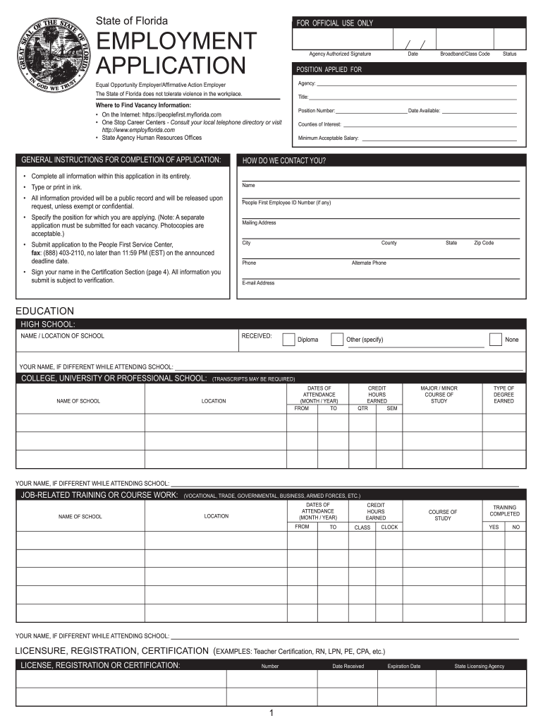 Get and Sign Employment Application Florida 2014-2022 Form