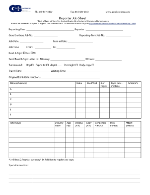 Download Reporter Job Sheet PDF Gore Brothers  Form
