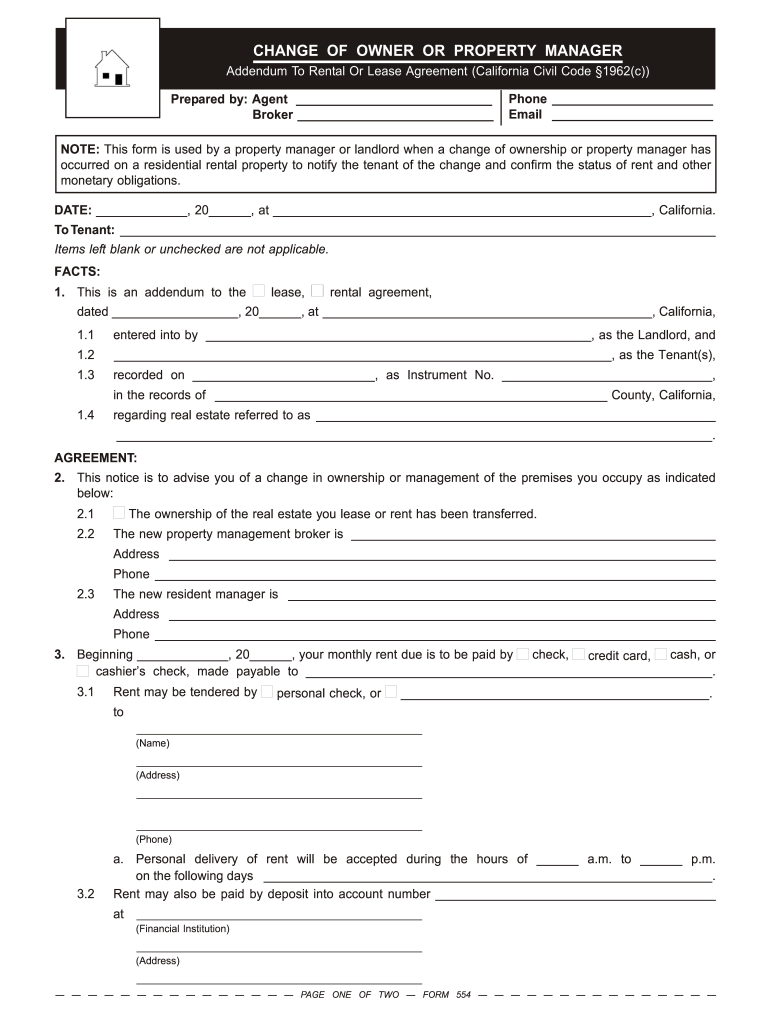 Addendum to Rental or Lease Agreement California Civil Code 1962c  Firsttuesday  Form
