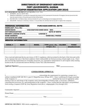 Weapons Registration Form USAG Fort Leavenworth Garrison Leavenworth Army