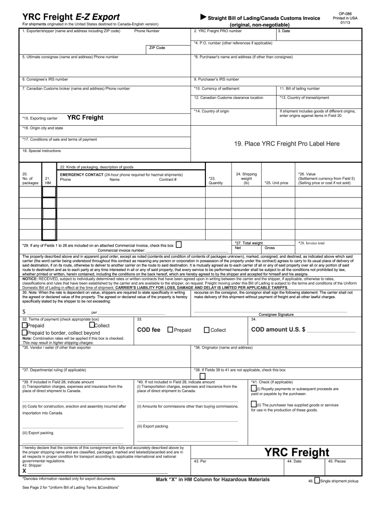 Yrc Fillable Bol Form Fill Out And Sign Printable PDF Template SignNow