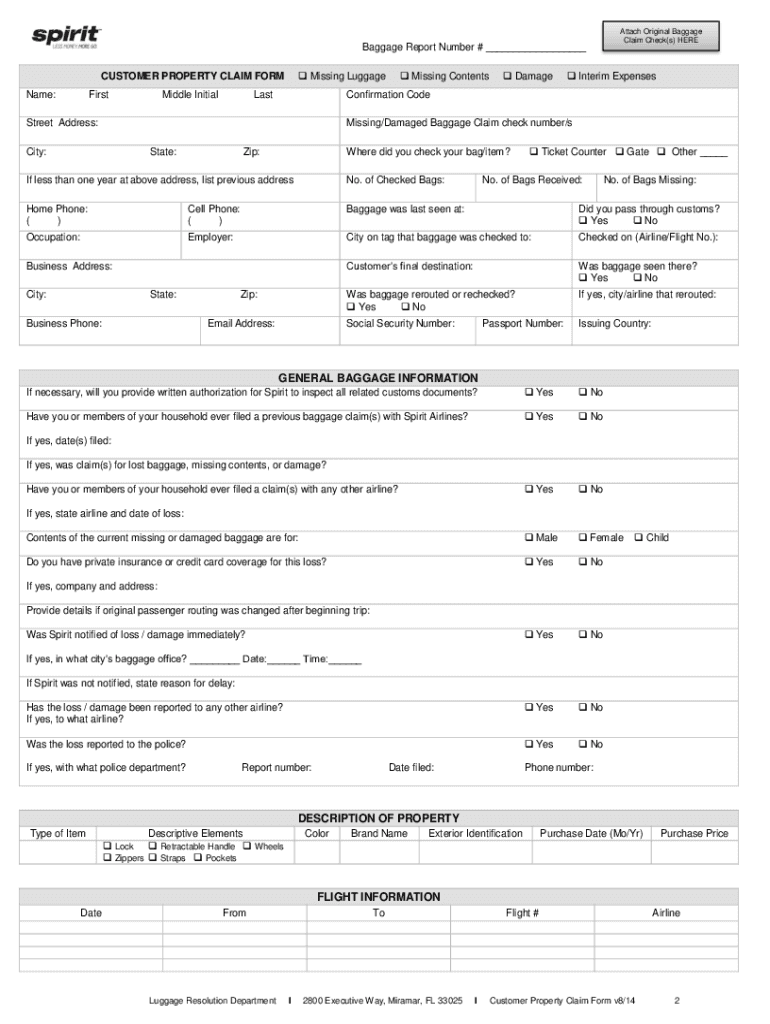  Property Claim Form 2014