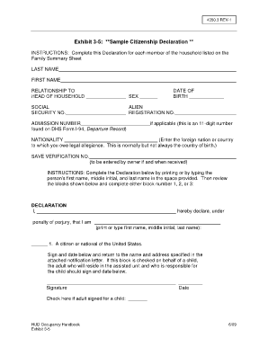 Hud Family Summary Sheet Form