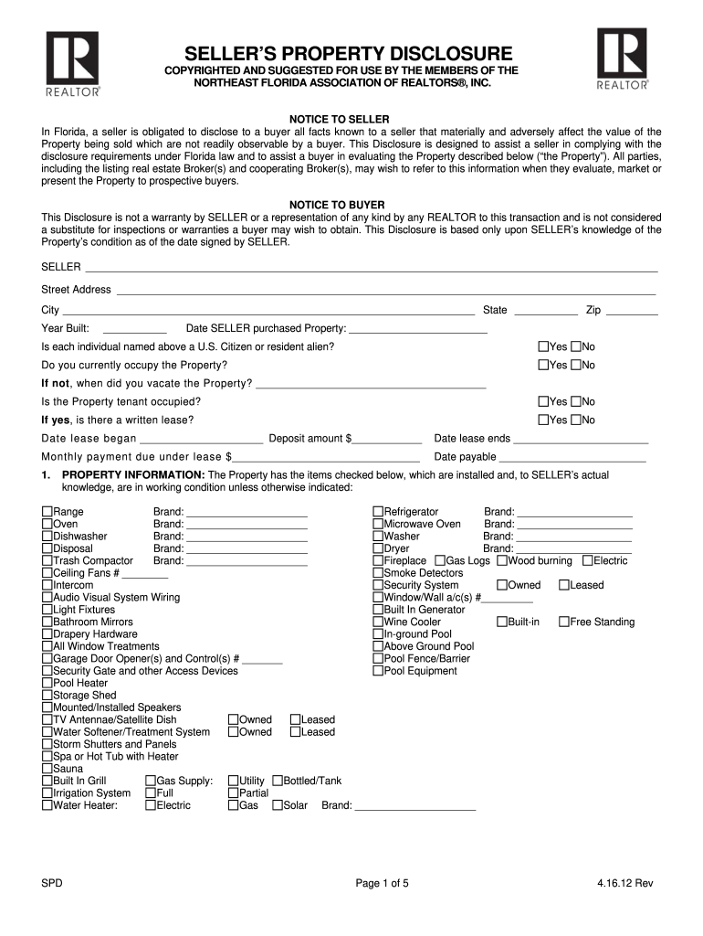 SELLER&amp;#39;S PROPERTY DISCLOSURE NEFAR Com  Form