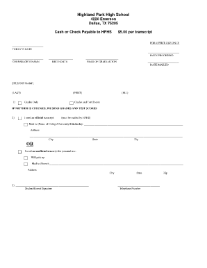 Texas High School Transcript Request  Form