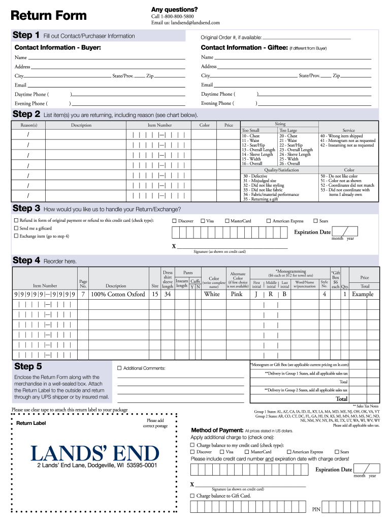 Lands End Return Form