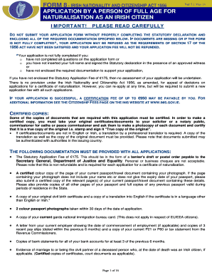 Form 8 Irish Nationality and Citizenship Act 1956