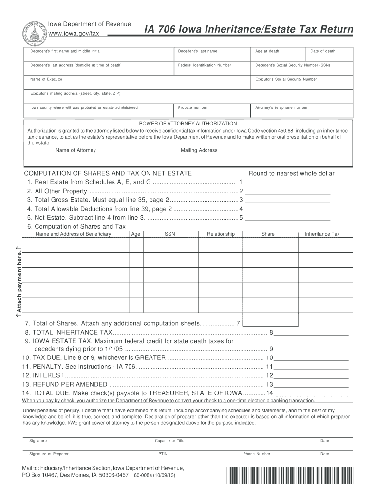  706 Iowa Inheritance Estate Tax Return Form 2020