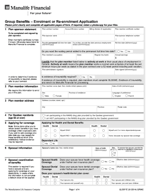  Manulife Enrollment Form 2014