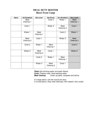 Bsa Duty Roster PDF  Form