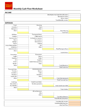 Wells Fargo Budget Worksheet  Form