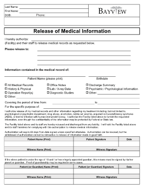 Release of Medical Information Bayview Physicians Group
