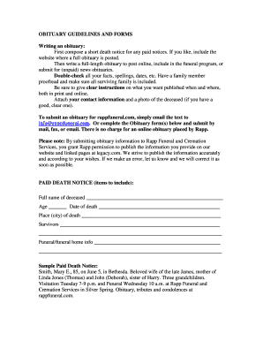 OBITUARY GUIDELINES and FORMS Writing an Obituary First