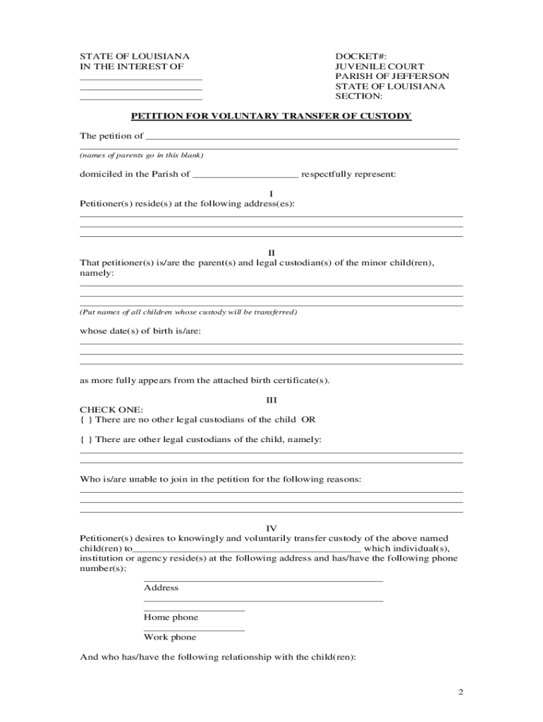 Voluntary Transfer of Custody Louisiana  Form