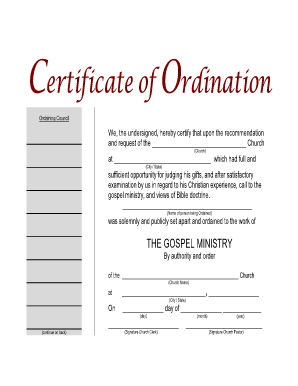 Certificate of Gospel Ministry Ordination Bivocational Org Bivocational  Form