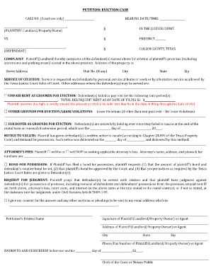 PETITION EVICTION CASE Collin County Government Co Collin Tx  Form