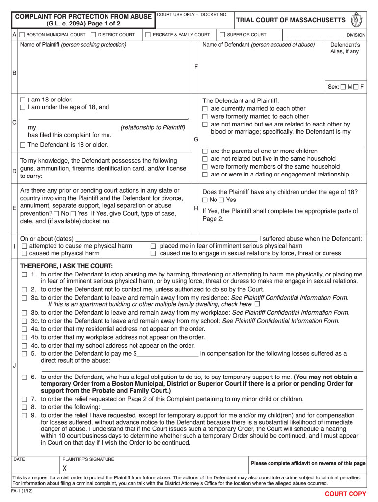  Protection Abuse Form 2012-2024