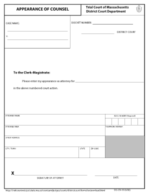 Appearance of Counsel Form Massachusetts