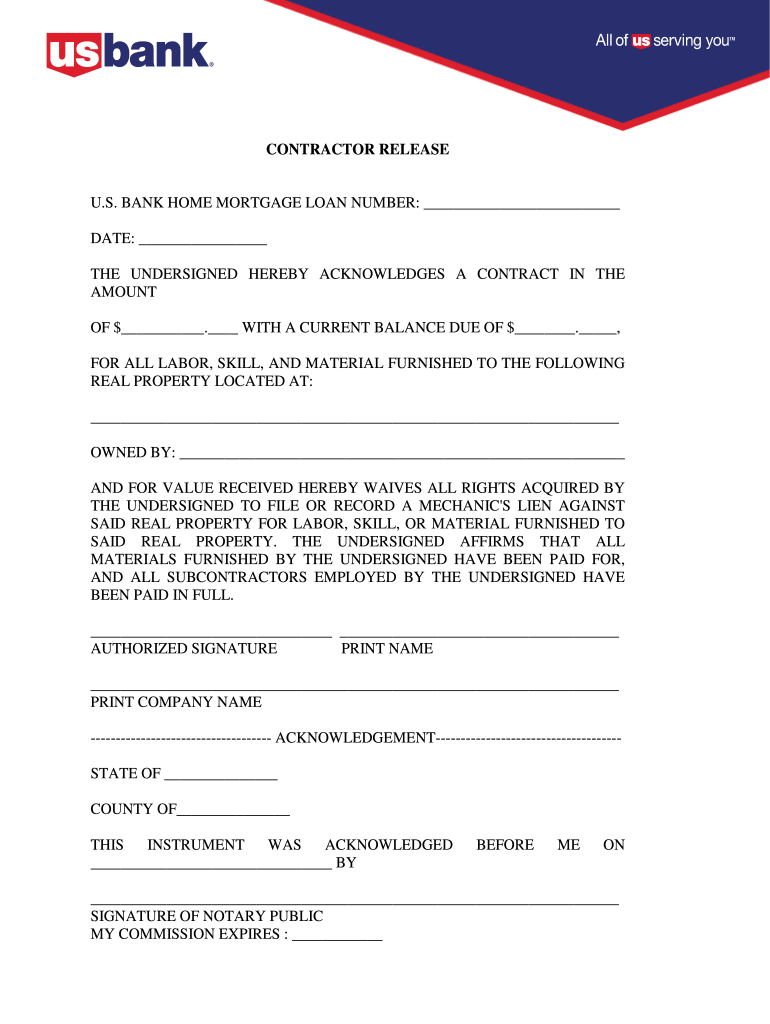 Us Bank Lien Release Form