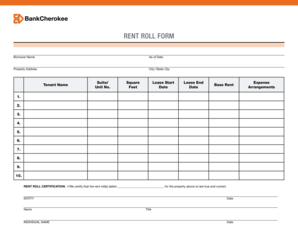 Rent Roll Form PDF BankCherokee