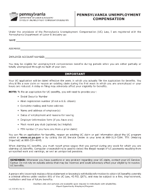 Paper Application for Unemployeement in Pa  Form