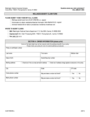 Washington National Wellness Claim Form